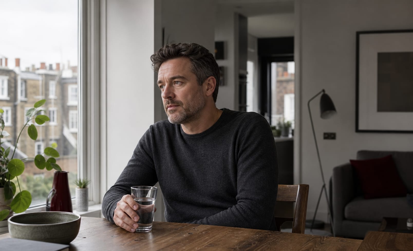 Man reflecting at home while experiencing a change in energy and wellbeing