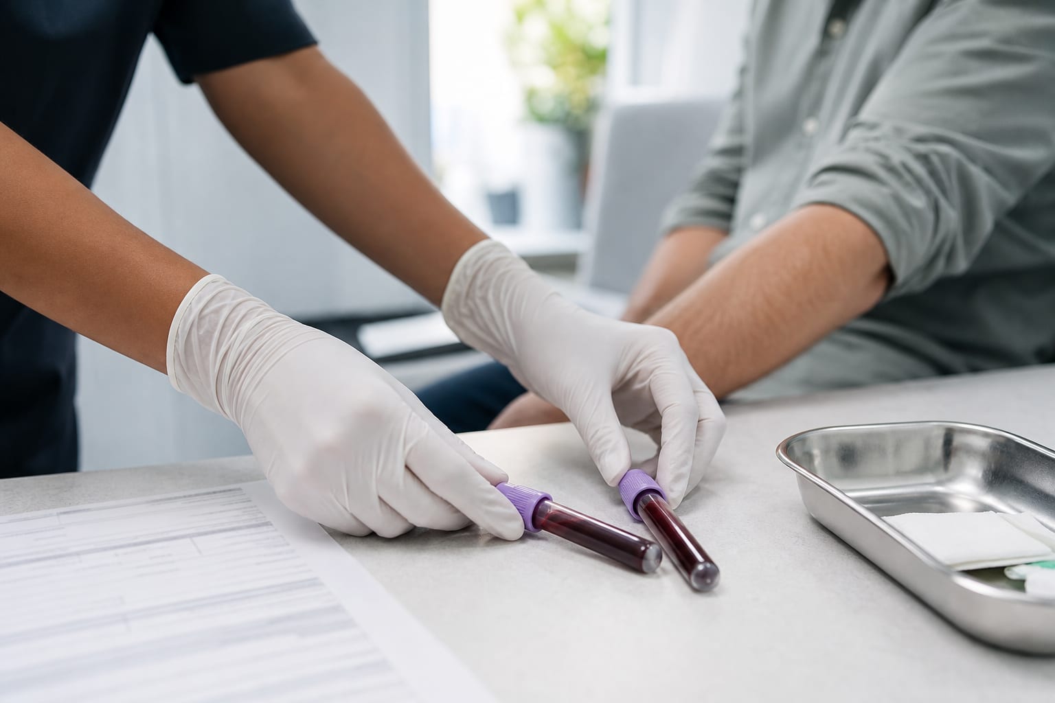 Clinician preparing blood samples for testosterone testing
