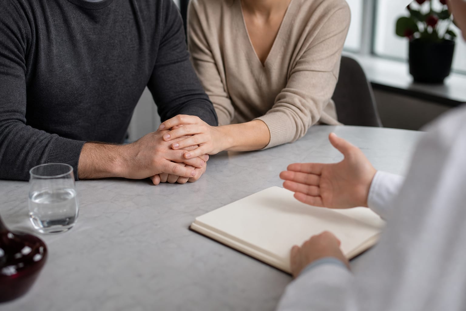Couple discussing fertility considerations during a private consultation